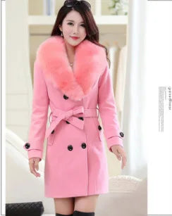 Womens Faux Fur Collar Solid Trench Coats