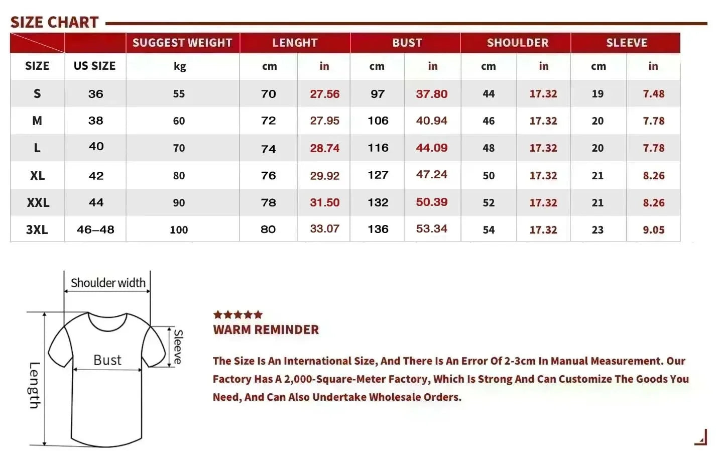Size chart for Angel, Nirvana Rebirth, Pattern Front Print, Men's Short sleeved T-shirt, detailing measurements.