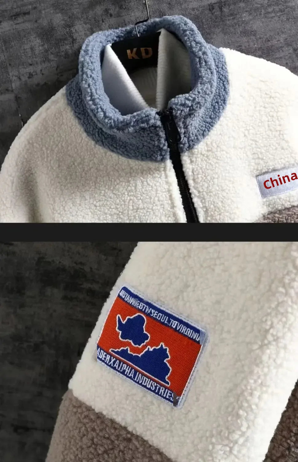 Winter Men's Wool Top Jacket Korean Style Trendy Versatile Casual Loose Fit Fleece Lined Thickened Shake Fleece Jacket For Men - collar and patches view