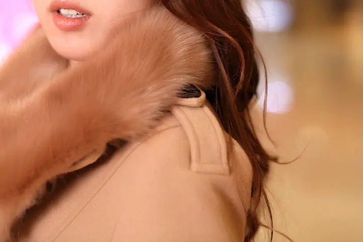 Womens Faux Fur Collar Solid Trench Coats