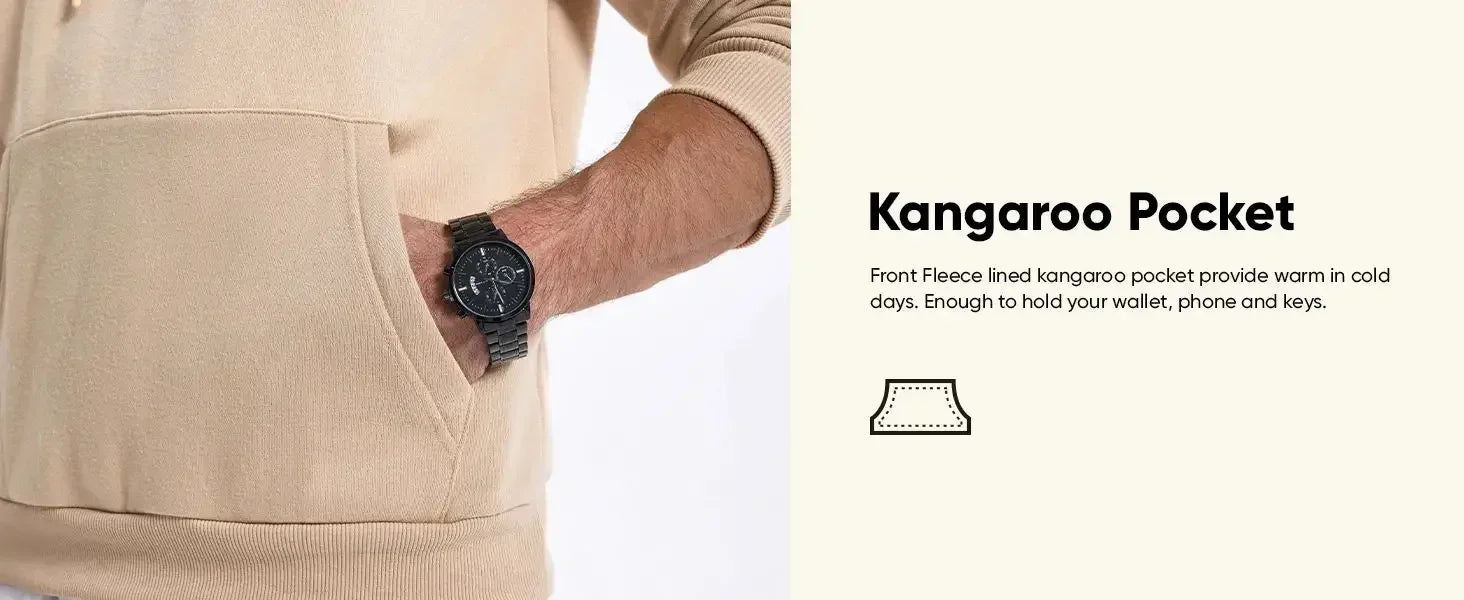 Men's vintage patterned hooded sweatshirt long sleeves drawstring hood sporty autumn pullover with kangaroo pocket.