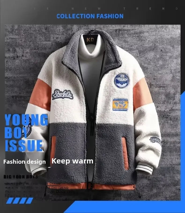 Winter Men's Wool Top Jacket Korean Style Trendy Versatile Casual Loose Fit Fleece Lined Thickened Shake Fleece Jacket For Men