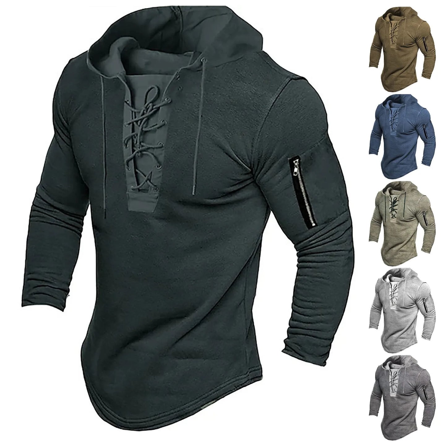 Men's Lace-Up Pullover Hoodie
