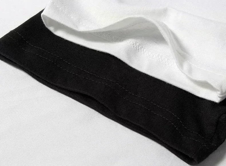 Pierce The Veil Band T-Shirt - Black Unisex Cotton Crew Neck Tee showing fabric details of black and white cuffs.