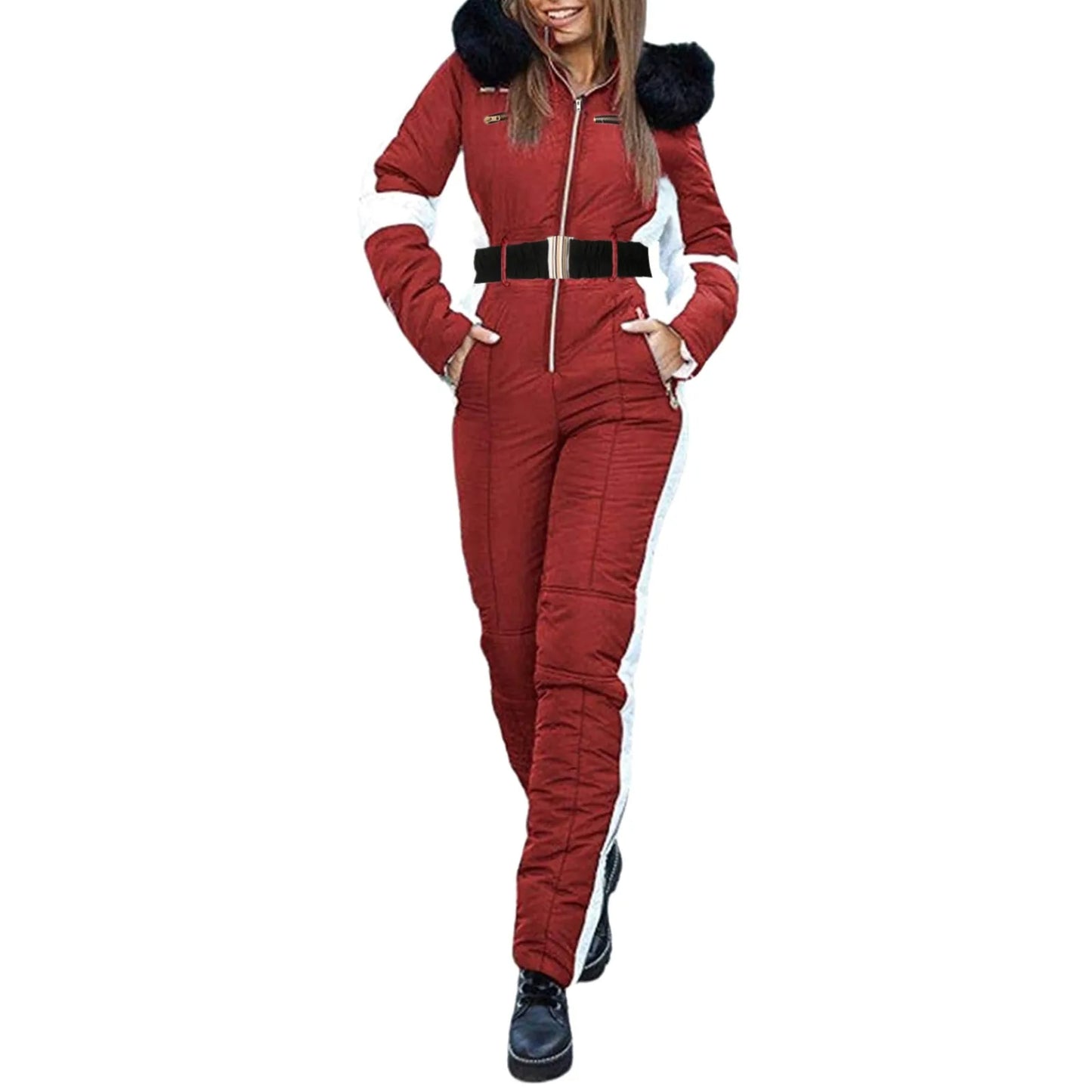 Women's Ski Parka - Thickened Quilted Jumpsuit with Removable Zipper