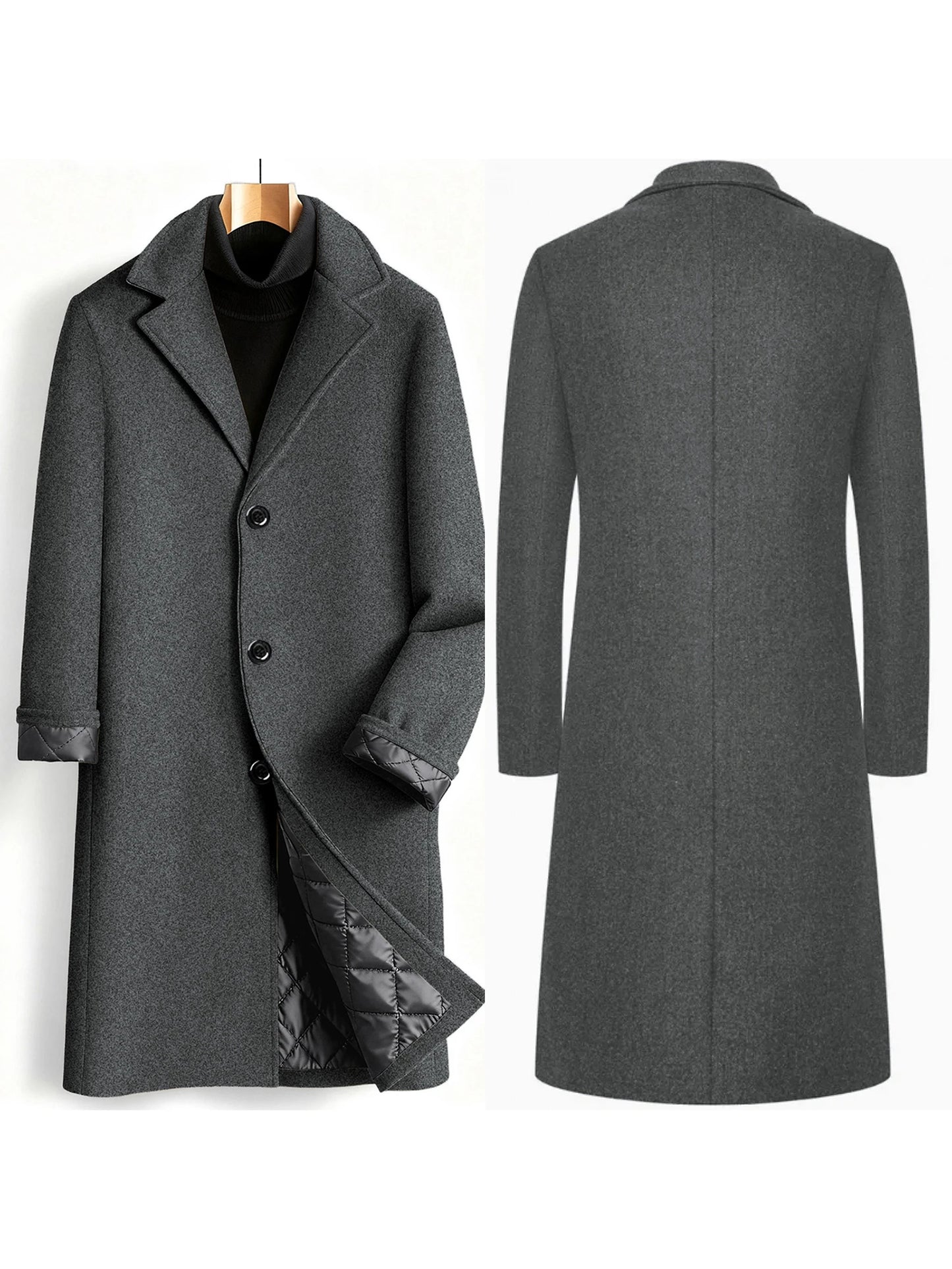 Men s Classic Wool Blend Pea Coat with Notched Lapel Winter Warm Long Sleeve Solid Color Single Breasted Overcoat Trench Coat