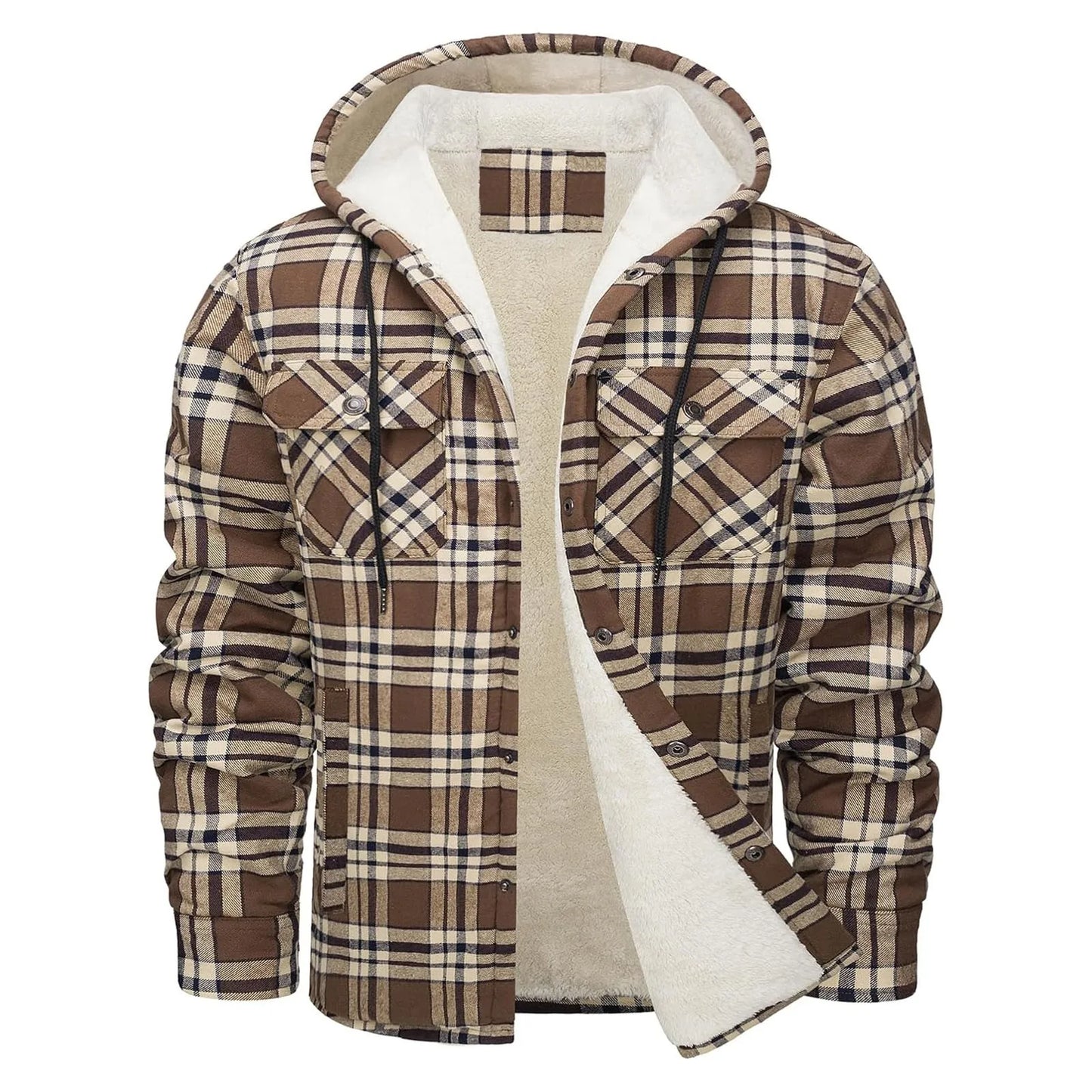 Thick Warm Flannel Hooded Jacket Mens