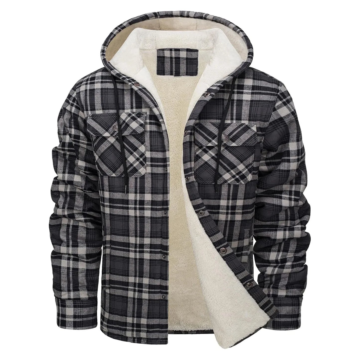 Thick Warm Flannel Hooded Jacket Mens