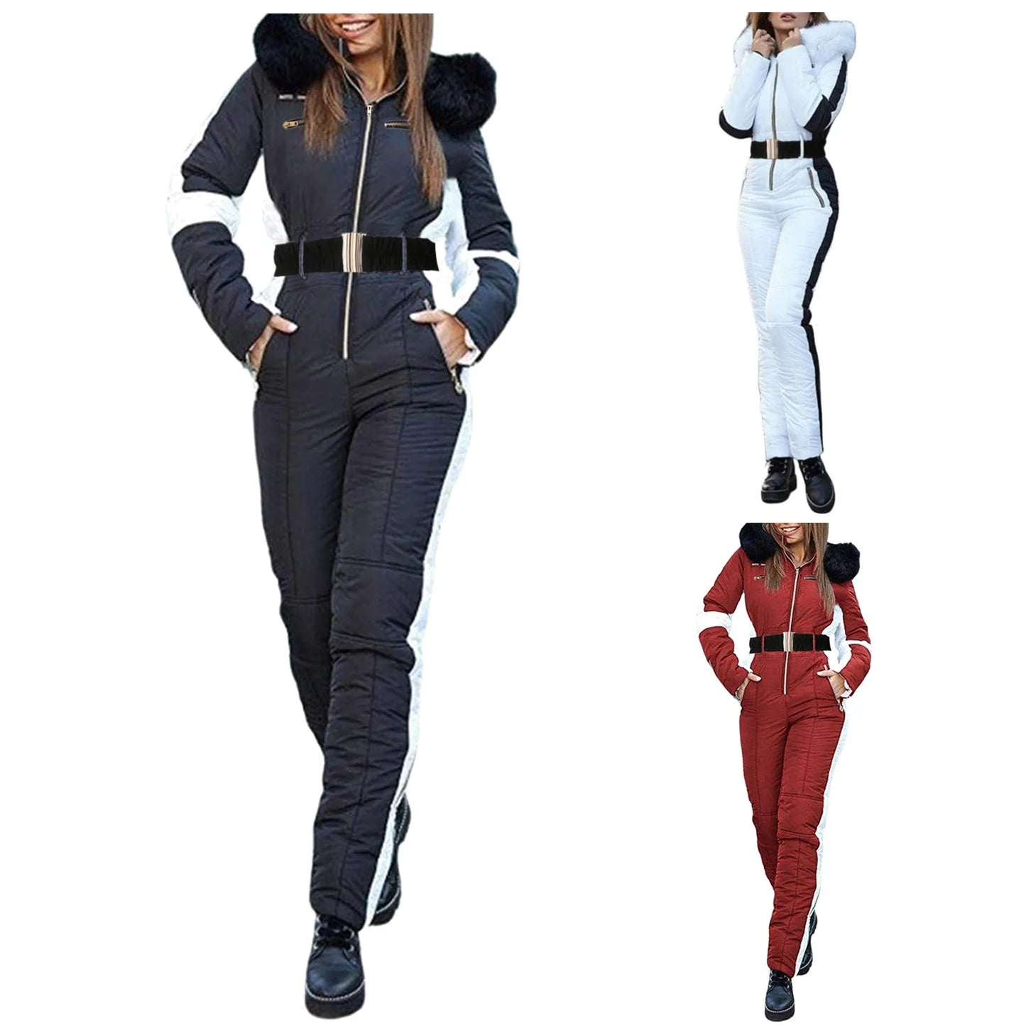 Women's Ski Parka - Thickened Quilted Jumpsuit with Removable Zipper