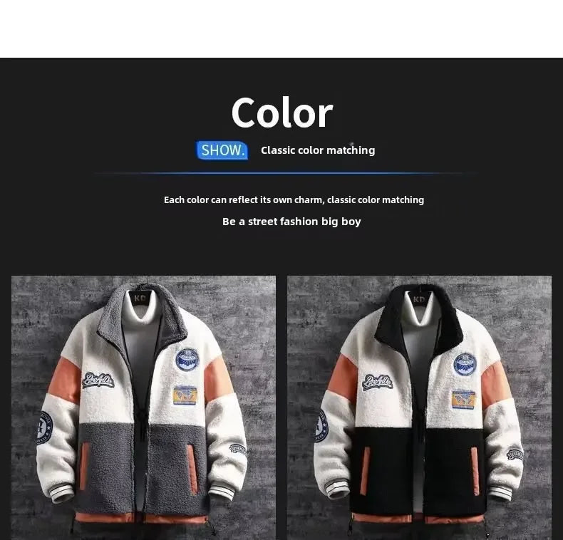 Winter Men's Wool Top Jacket Korean Style Trendy Versatile Casual Loose Fit Fleece Lined Thickened Shake Fleece Jacket For Men