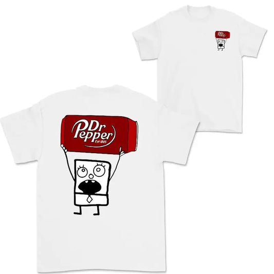 Dr Pepper Doodlebob T-Shirt - Graphic Unisex Cotton Tee featuring double-sided graphics of a cartoon character.