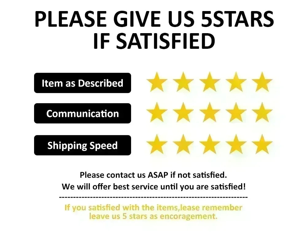 Please give us 5 stars if satisfied, feedback request with ratings for Item as Described, Communication, Shipping Speed.