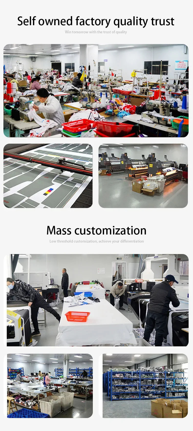 Self owned factory with quality trust and mass customization for apparel production.