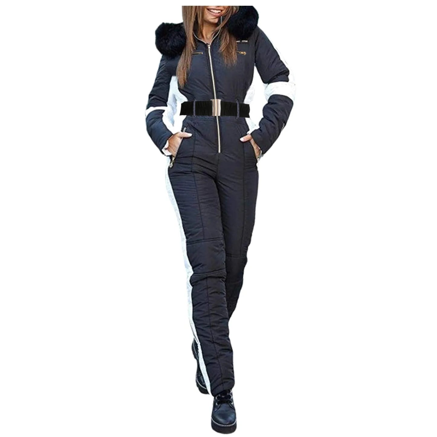 Women's Ski Parka - Thickened Quilted Jumpsuit with Removable Zipper