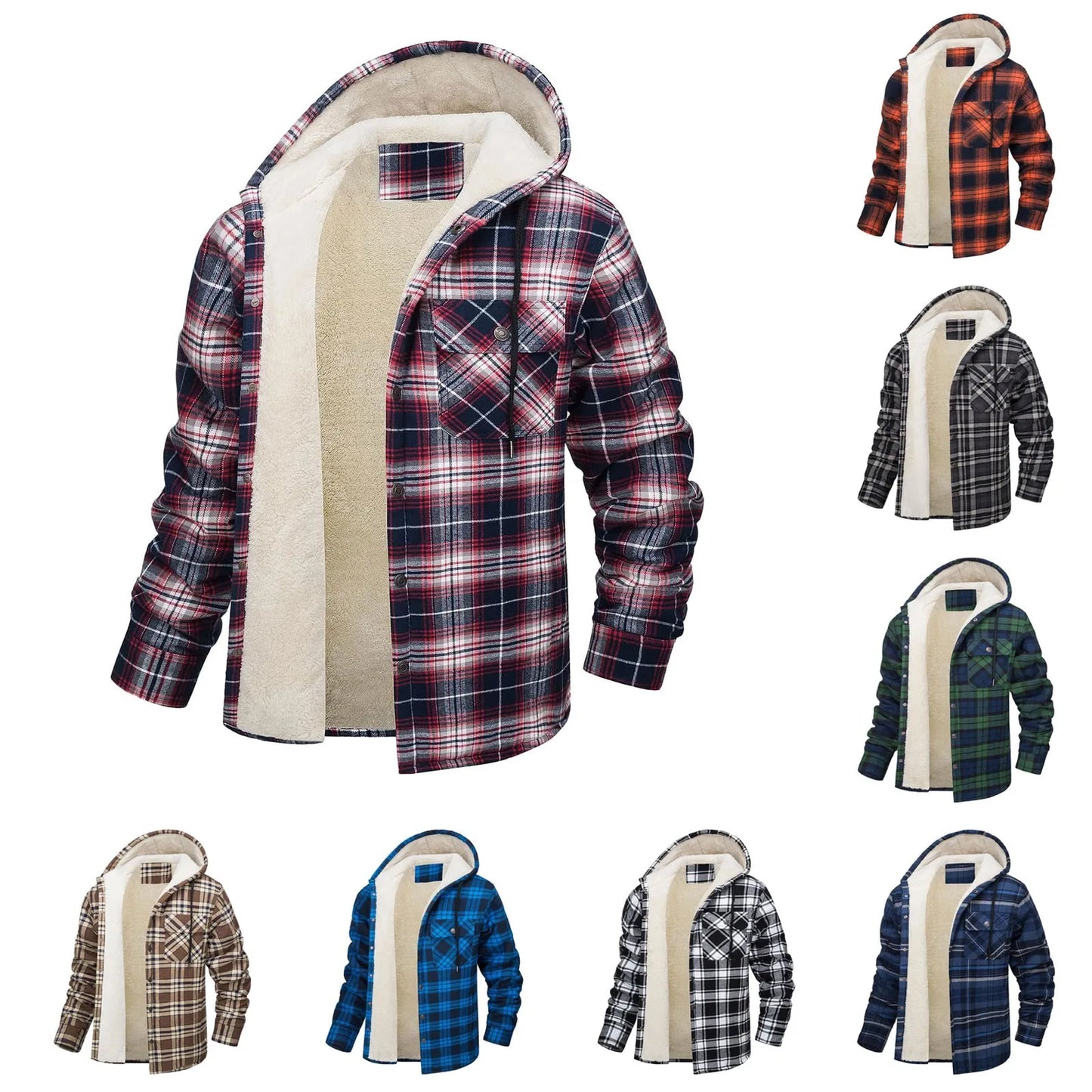 Thick Warm Flannel Hooded Jacket Mens