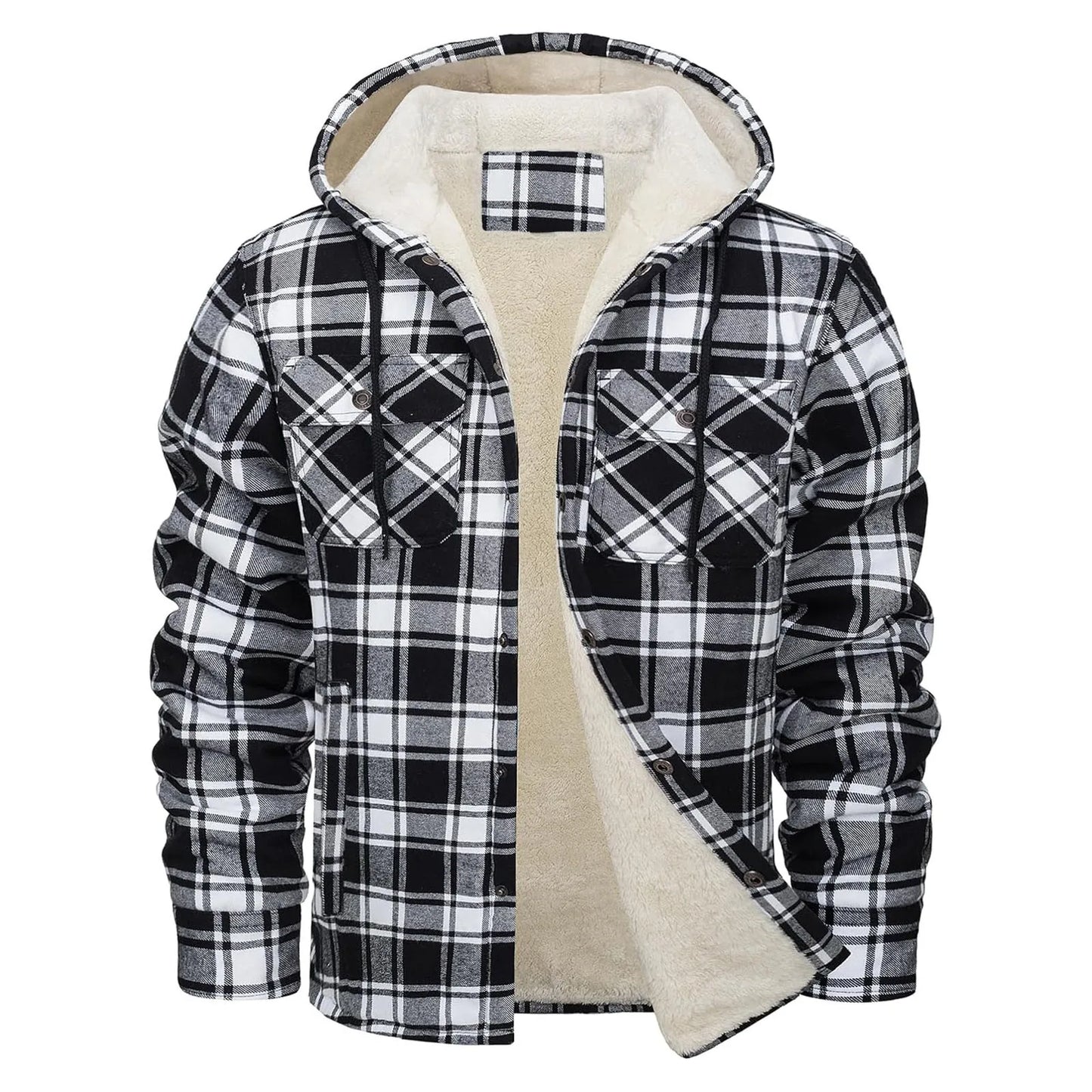 Thick Warm Flannel Hooded Jacket Mens