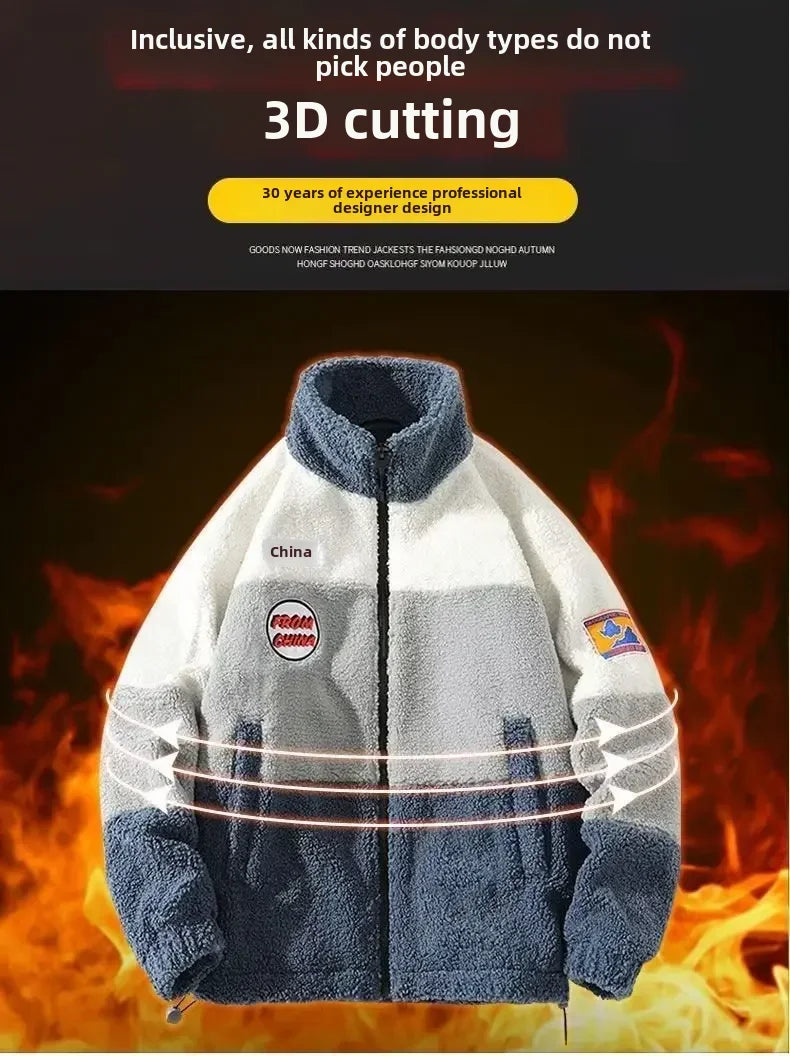 Winter Men's Wool Top Jacket Korean Style Trendy Versatile Casual Loose Fit Fleece Lined Thickened Shake Fleece Jacket For Men