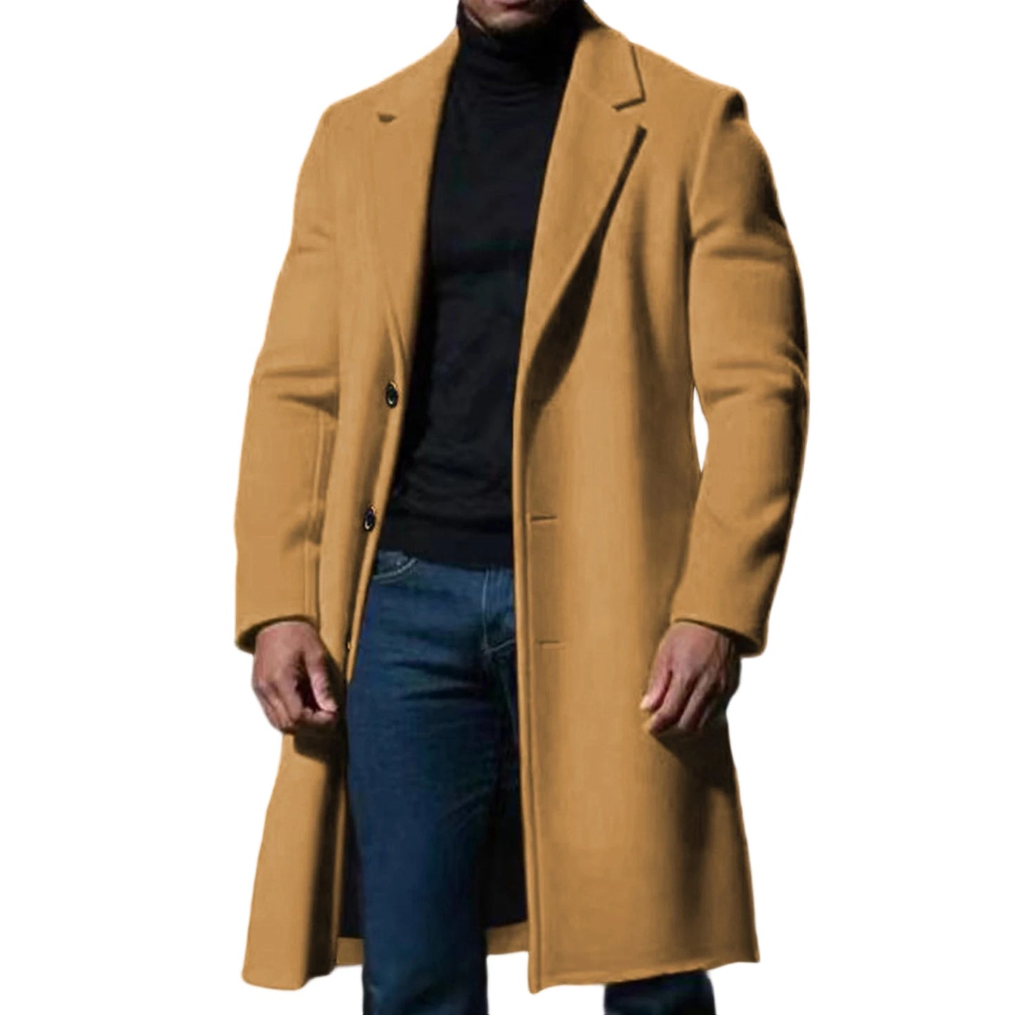 Men s Classic Wool Blend Pea Coat with Notched Lapel Winter Warm Long Sleeve Solid Color Single Breasted Overcoat Trench Coat