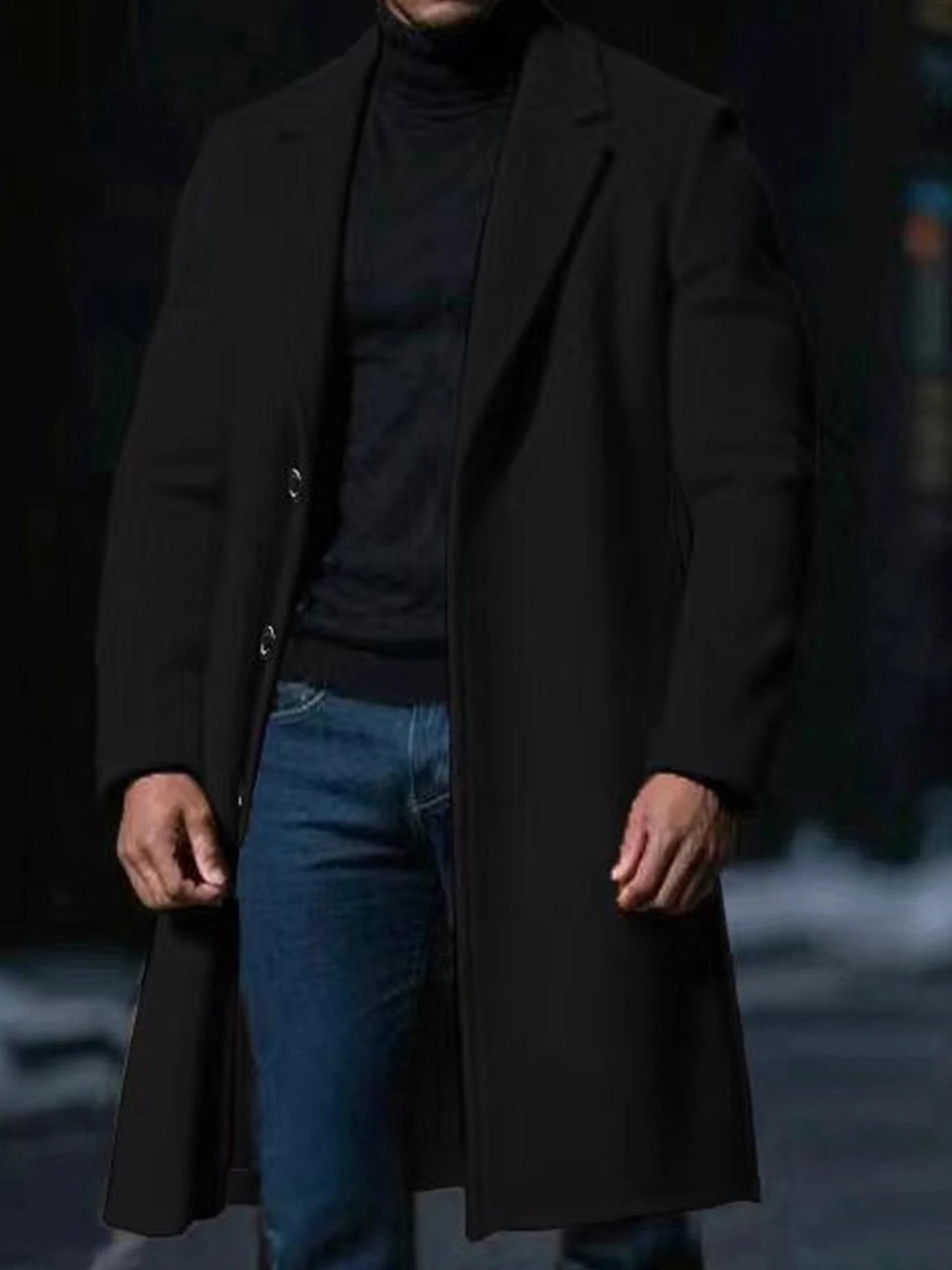 Men s Classic Wool Blend Pea Coat with Notched Lapel Winter Warm Long Sleeve Solid Color Single Breasted Overcoat Trench Coat