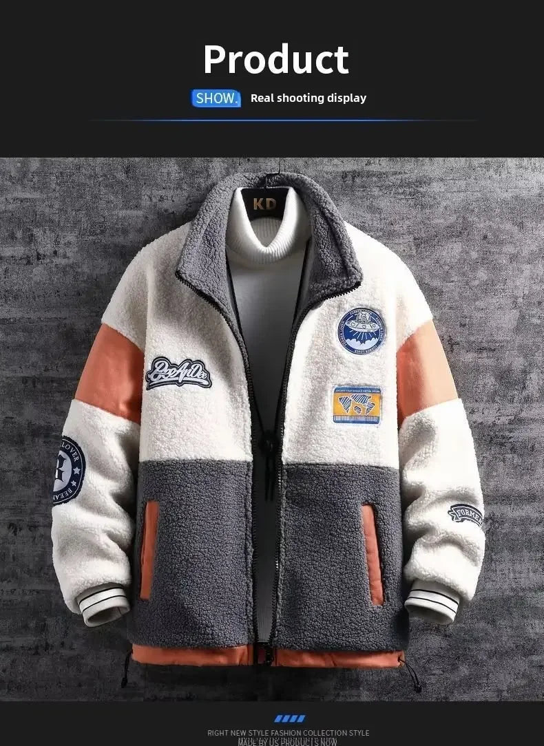 Winter Men's Wool Top Jacket Korean Style Trendy Versatile Casual Loose Fit Fleece Lined Thickened Shake Fleece Jacket For Men