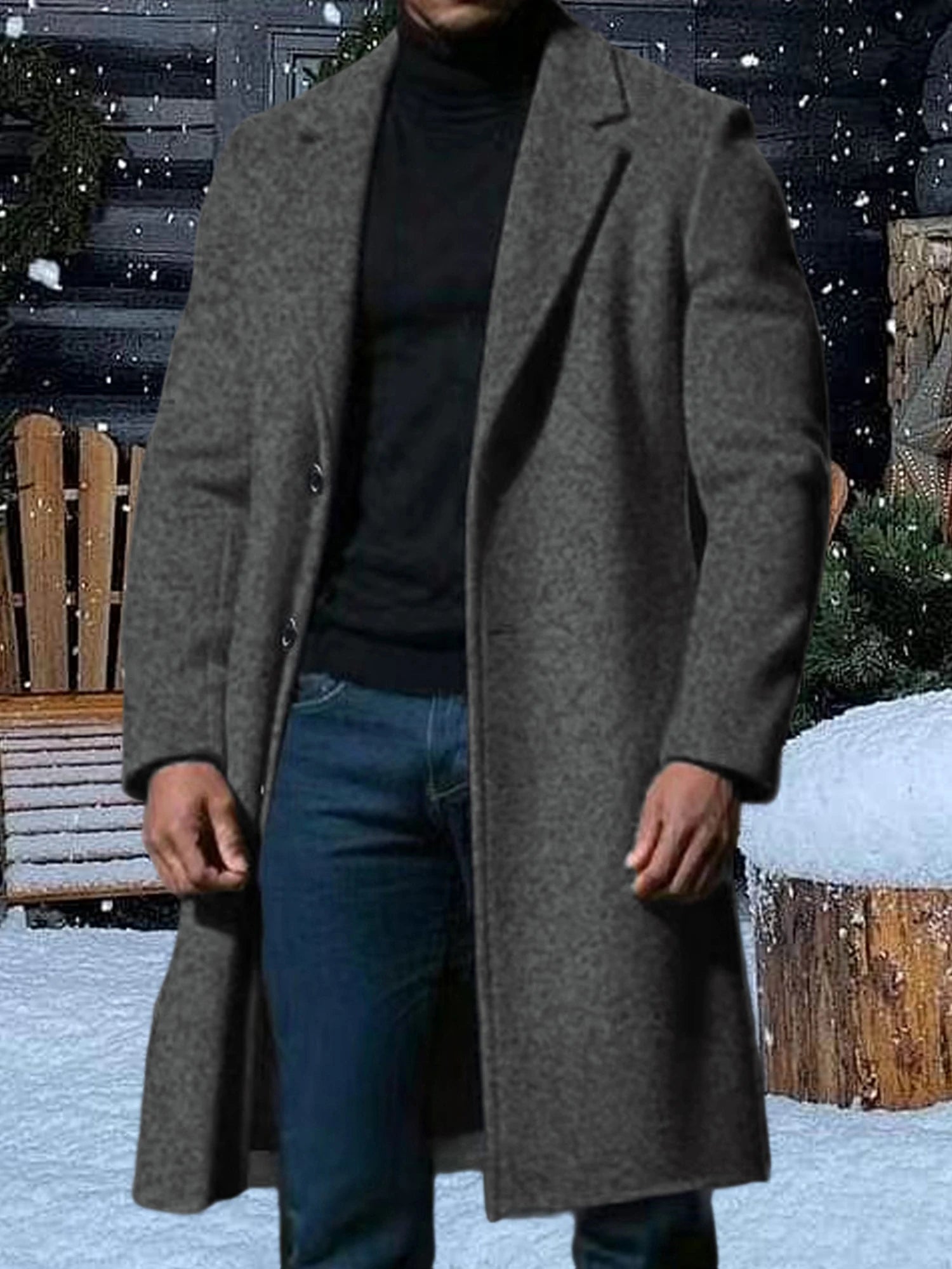 Men s Classic Wool Blend Pea Coat with Notched Lapel Winter Warm Long Sleeve Solid Color Single Breasted Overcoat Trench Coat