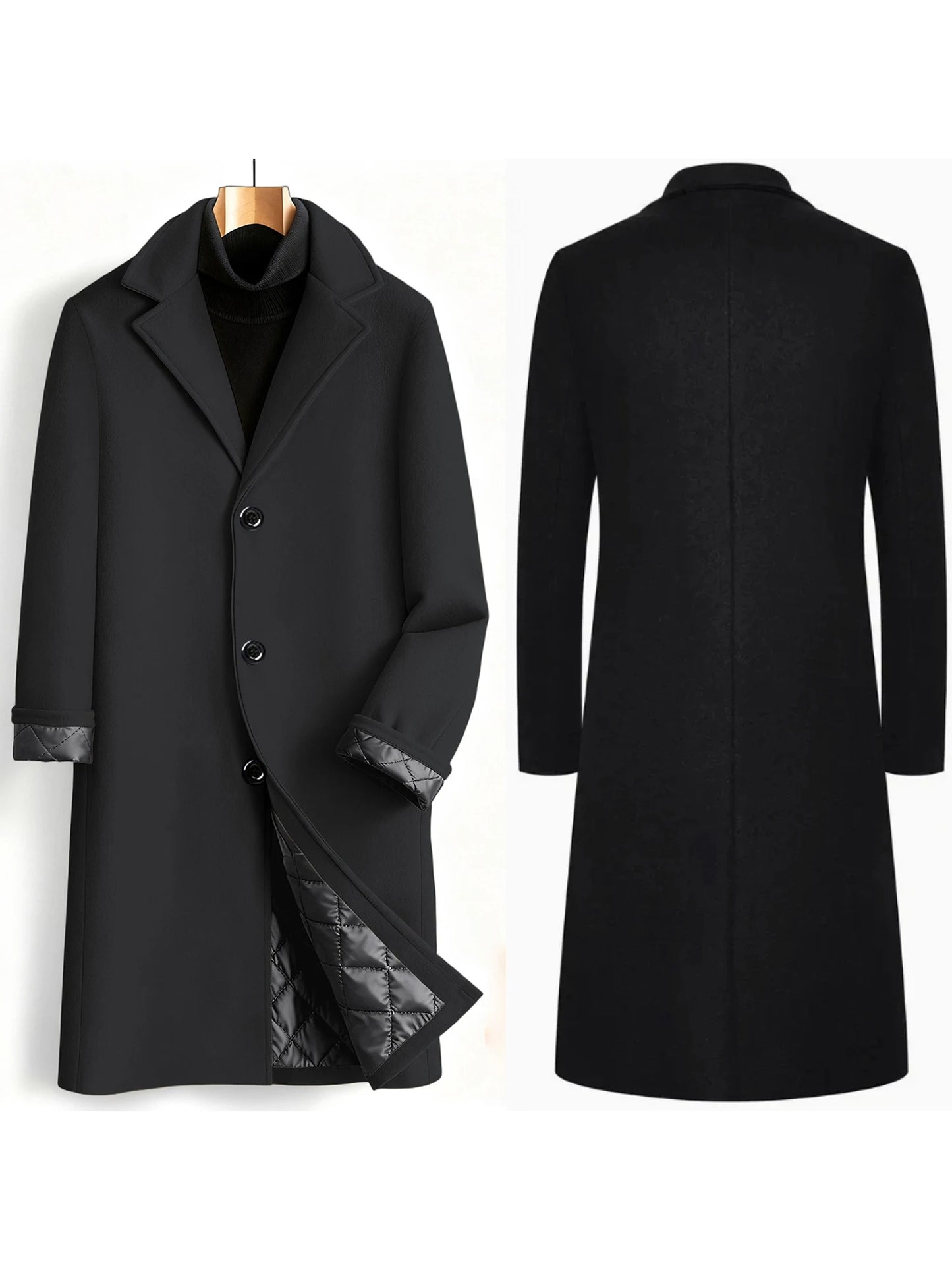 Men s Classic Wool Blend Pea Coat with Notched Lapel Winter Warm Long Sleeve Solid Color Single Breasted Overcoat Trench Coat