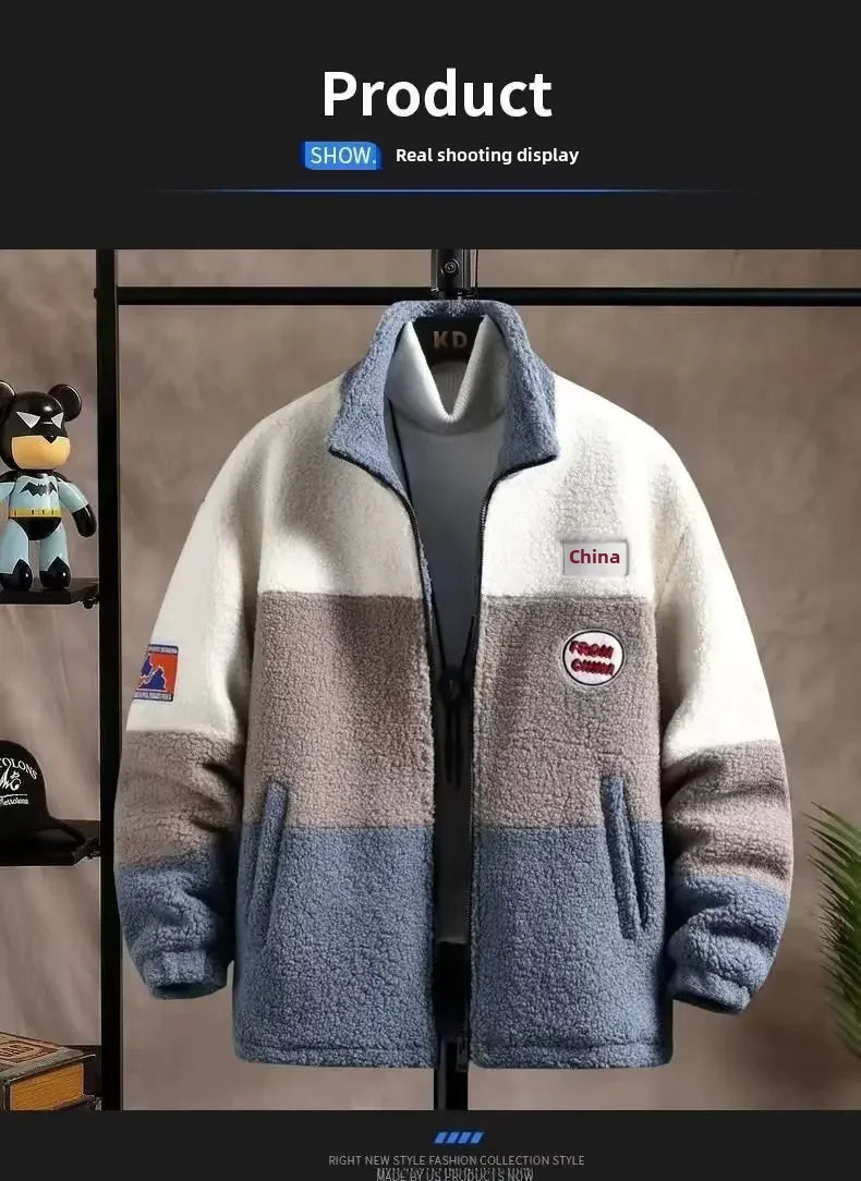 Winter Men's Wool Top Jacket Korean Style Trendy Versatile Casual Loose Fit Fleece Lined Thickened Shake Fleece Jacket For Men