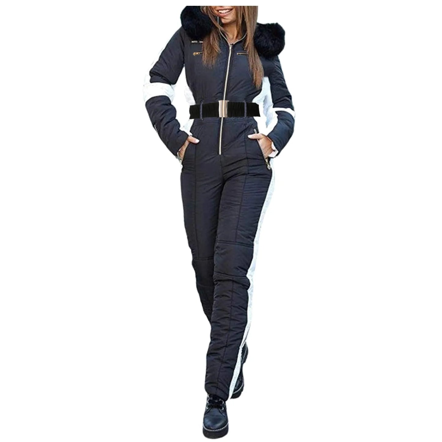 Women's Ski Parka - Thickened Quilted Jumpsuit with Removable Zipper
