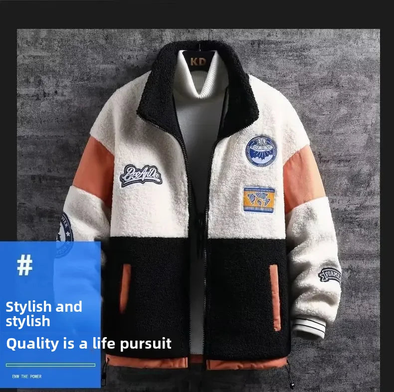 Winter Men's Wool Top Jacket Korean Style Trendy Versatile Casual Loose Fit Fleece Lined Thickened Shake Fleece Jacket For Men