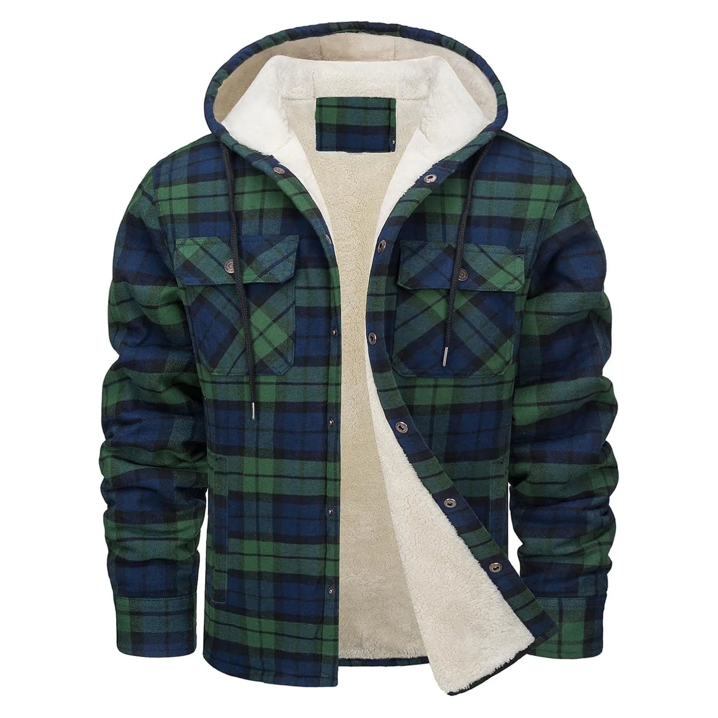 Thick Warm Flannel Hooded Jacket Mens