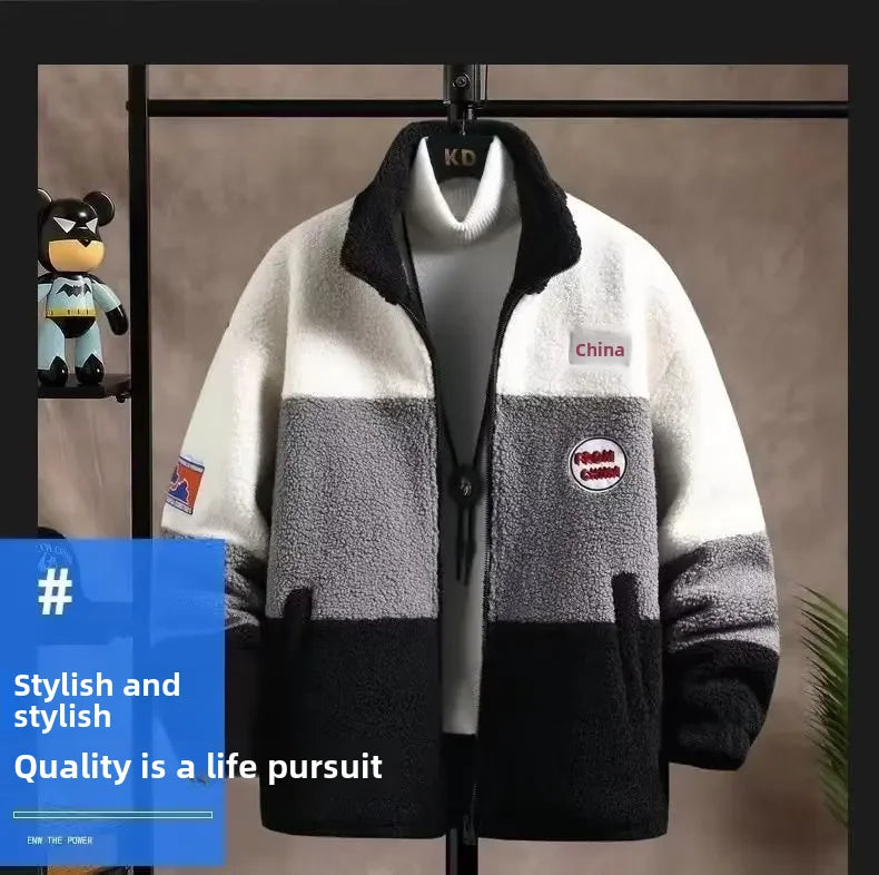 Winter Men's Wool Top Jacket Korean Style Trendy Versatile Casual Loose Fit Fleece Lined Thickened Shake Fleece Jacket For Men