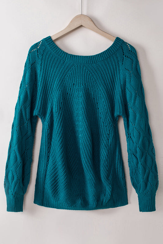 Lia Hollow-out Puffy Sleeve Knit Sweater
