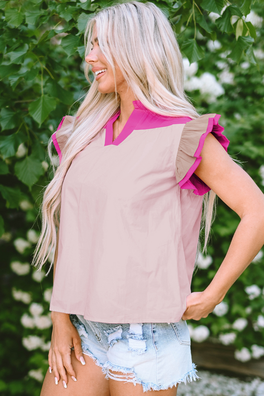Maci Ruffled Sleeve Frill V Neck Blouse